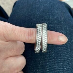 Sterling diamond oval snuggly hoops